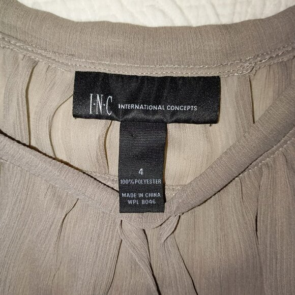 INC Womens Sequin-Embellished Blouse Size 4 Taupe  3/4 Sleeve Bohemia Boho - Picture 2 of 11